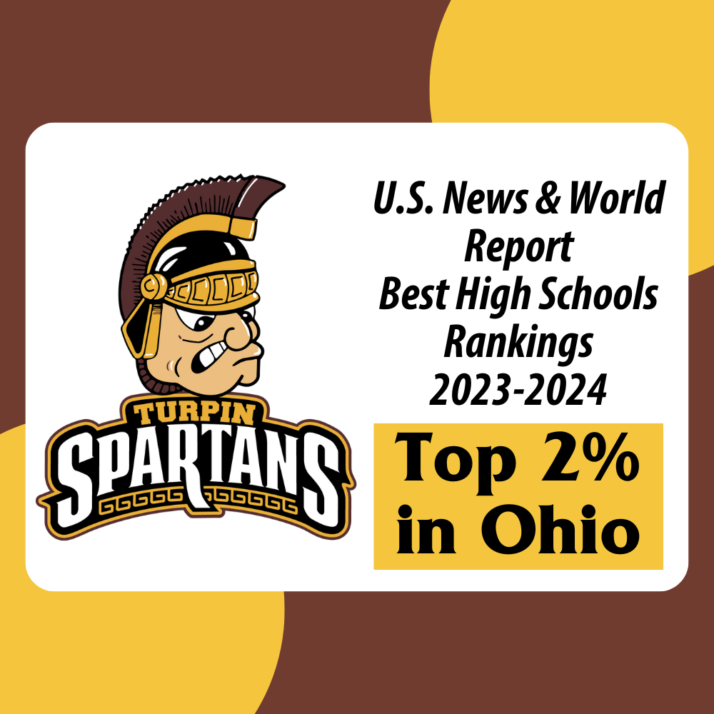 Graphic that reads "U.S. News & World Report Best High Schools Rankings 2023-2024. Top 2% in Ohio." THS Spartans Logo.